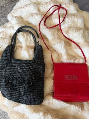 2 for 1 vintage 90’s summer Esprit Red Patent Crossbody Bag & black knit floral